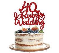 Gyufise 1 pz 40 Ruby Wedding Cake Topper Glitter Rosso 40 Rubino Anni Cake Pick Decorazione per Happy 40th Anniversary Wedding Party Cake Decorazioni Forniture