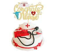 Gyufise 1 pz Congrats Nurse Cake Topper con Glitter Nurse Cap 2023 Laurea Nursing Cake Pick per Medical Rn Theme 2023 Laurea Festa di compleanno Decorazioni per torte Forniture Oro