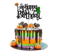 Gyufise 1 pz Halloween Happy Birthday Cake Topper Glitter Jack e Sally Pumpkin Bat Castle Ghost Halloween Cake Pick per Halloween Tema Baby Shower Bambini Festa di Compleanno Decorazioni Forniture