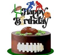 Gyufise 1 pz Happy Birthday Football Cake Topper American Football Decorazioni per torta per Touchdown Amante dello Sport Uomo Ragazzo Compleanno Rugby Party Decorazioni Forniture Nero