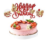 Gyufise 1 topper per cupcake a forma di farfalla glitterata assemblata 3D con farfalla di buon compleanno, decorazioni per torte per baby shower, bambini, ragazzi e ragazze, forniture per feste di