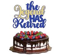 Gyufise 1 topper per torta con scritta in inglese "La leggenda ha pensionato", glitterato, con scritta "Goodbye Hello Tension Pension Cake Pick" per felice pensionamento, addio, decorazione per feste