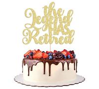 Gyufise 1 topper per torta con scritta "The Legend Has Retire" con glitter e scritta in lingua inglese "We Will Miss You", decorazione per torte a tema pensionamento per feste a tema Happy Retirement,