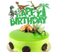 Gyufise 1 topper per torta di dinosauro Happy Birthday Glitter Dinosaur Cake Pick per Dino Tema Baby Doccia Bambini Ragazzi Ragazzi Ragazzi Ragazze Compleanno Festa Torta Decorazioni Accessori Verde
