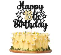 Gyufise 1 topper per torta per 18° compleanno Happy 18 Birthday Cake Decoration for 18 & Fabulous Birthday Hello 18 Party Anniversary Party Cake Decorations Supplies Black Gold Glitter