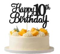 Gyufise 1 topper per torta per il 10° compleanno con glitter per 10° compleanno, per torta con 10 anni, dieci favolose decorazioni per torte per 10° compleanno, colore nero