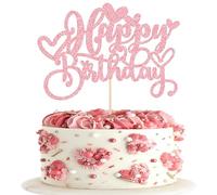 Gyufise 1Pc Happy Birthday Cake Topper con amore Cuore Glitter San Valentino Cake Picks Love Theme Baby Shower Bambini Festa di compleanno Decorazioni per torte Forniture Rosa