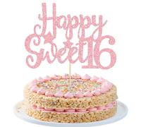 Gyufise 1Pc Rosa Glitter Happy Sweet 16 Cake Topper 16° Compleanno Cake Topper Dolce 16° Compleanno Decorazioni 16° Compleanno