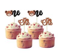 Gyufise 24 decorazioni per cupcake a forma di orso glitterato con uno stecchino per cupcake, decorazioni per torta di compleanno per sesso rivelare il genere a tema orso, baby shower, forniture per