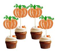 Gyufise 24 decorazioni per cupcake a tema autunnale arancione glitterato a tema zucca per baby shower compleanno Ringraziamento Halloween feste decorazioni per torte forniture