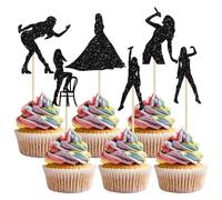 Gyufise 24 decorazioni per cupcake con cantante musicale glitterato, per cupcake a tema Love Legand 1989, per amanti della musica, concerto, feste di compleanno, decorazioni per torte, colore: nero