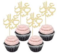 Gyufise 24 decorazioni per cupcake con glitter oro Eid Mubarak, decorazioni per torte arabe, Happy Eid, Ramadan, Kareem, decorazioni per feste islamiche musulmane