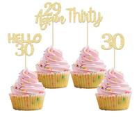 Gyufise 24 decorazioni per cupcake con glitter oro per 30° compleanno Hello 30 decorazioni per torte di nuovo 29 trenta plettri per cupcake per 30° compleanno decorazioni per torte forniture