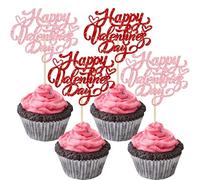 Gyufise 24 decorazioni per cupcake con scritta "Happy Valentine's Day", glitterate, colore rosso rosa, con scritta "Sweet Love Be Mine", per San Valentino, feste di compleanno, decorazioni per torte