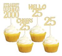 Gyufise 24 decorazioni per cupcake Happy 25th Glitter Twenty-five Straight Outta 2000 Cupcake Picks Cheers to 25 Years Birthday Cake Decoration for Happy 25th Birthday Anniversary Party Supplies Gold