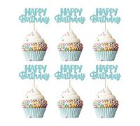 Gyufise 24 pz Happy Birthday Cupcake Toppers Glitter Compleanno Cupcake Cibo Picks per Festeggiare Buon Compleanno Festa Torta Decorazioni Forniture Azzurro