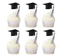 Gyufise 24 topper per cupcake 3D 2026 con tappo di laurea fai da te 2026 complimenti Grad Cupcake Picks tappo di laurea con nappe argentate 2026 plettri per cupcake di laurea per forniture per feste a