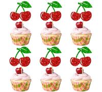 Gyufise 24 topper per cupcake a tema frutta glitterata estiva a tema ciliegie per bambini, baby shower, decorazioni per feste di compleanno per ragazzi e ragazze, forniture per feste di compleanno,