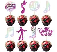 Gyufise 24 topper per cupcake con scritta "Dancing Queen", glitterati, M70s, decorazione vintage anni '70, decorazione per torte da discoteca, discoteca, musica, a tema matrimonio, compleanno, feste,