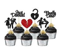 Gyufise 24 topper per cupcake con scritta "Divorce Finally Done Just Divorced", decorazioni per torte a tema divorzio, decorazioni per torte per addio al celibato e al divorzio, colore nero