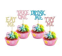 Gyufise 24 topper per cupcake Eat Me con colori misti glitterati Try Me Take One Cupcake Alice nel paese delle meraviglie decorazioni per torte a tema per baby shower, bambini ragazzi ragazze 1°