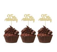 Gyufise 24 topper per cupcake per 25° anniversario con glitter dorati per 25 anni di matrimonio, venticinque anniversario, per feste di pensionamento per felice 25° anniversario, 24 pezzi