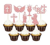 Gyufise 28Pcs Dio Bless Cupcake Toppers Oro Rosa Glitter Ragazze Battesimo Cupcake Toppers Angelo Calice Bibbia Croce Decorazioni Torta Christian Battesimo Tema Baby Shower Party Cake Decor Forniture