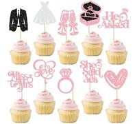 Gyufise 30 decorazioni per cupcake con scritta in inglese "She Said Yes", con brillantini, con scritta "I Do Love", con scritta in inglese "Miss to Mrs He Asked", per addio al nubilato, matrimoni