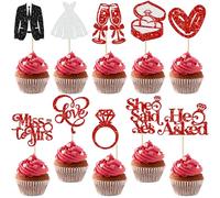 Gyufise 30 decorazioni per cupcake con scritta in inglese "She Said Yes", con brillantini, con scritta "I Do Love", con scritta in inglese "Miss to Mrs He Asked", per addio al nubilato, matrimoni