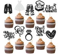 Gyufise 30 decorazioni per cupcake con scritta in inglese "She Said Yes", con brillantini, con scritta "I Do Love", con scritta in inglese "Miss to Mrs He Asked", per addio al nubilato, matrimoni