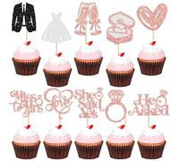 Gyufise 30 decorazioni per cupcake con scritta in inglese "She Said Yes", con brillantini, con scritta "I Do Love", "Miss to Mrs He Asked", per addio al nubilato, matrimoni, fidanzamenti, decorazioni