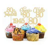 Gyufise 30 pezzi 80th Birthday Cupcake Toppers 80 Favolous Cupcake Picks Cheers to 80 1944 Cake Decorations for Happy 80th Birthday Wedding Anniversary Party Decoration Supplies Gold