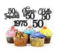 Gyufise 30 pz 50th Birthday Cupcake Toppers 50 Favolous Cupcake Picks Cheers to 50 1974 Cake Decorations for Happy 50th Birthday Wedding Anniversary Party Decoration Supplies Black