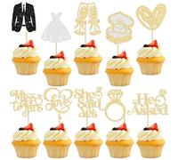 Gyufise 30 topper per cupcake con scritta in lingua inglese "She Said Yes", con brillantini, con scritta "I Do Love Cupcake Picks Miss to Mrs He Asked", per addio al nubilato, matrimonio, fidanzamento