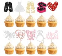Gyufise 30 topper per cupcake con scritta in lingua inglese "She Said Yes", con brillantini, con scritta "I Do Love Cupcake Picks Miss to Mrs He Asked" per addio al nubilato, matrimoni, fidanzamenti