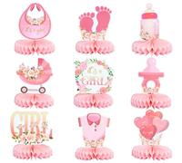 Gyufise 9 decorazioni rosa per baby shower centrotavola a nido d'ape per ragazze floreale è una ragazza sesso rivelare tavolo centrotavola forniture per feste neonata annuncio di gravidanza topper da