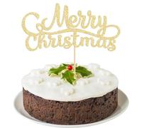 Gyufise Confezione da 1 topper per cupcake con scritta "Merry Christmas", decorazioni per torte natalizie, decorazioni per feste di Natale, per feste di Natale