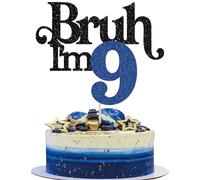 Gyufise Confezione da 1 topper per torta con scritta "Bruh I'm 9", glitterata, Happy 9th Birthday Cake Pick Bro I'm 9, decorazione per torta It's My 9th Birthday per Cheers to 9 Years Old Anniversary