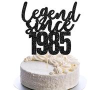 Gyufise Confezione da 1 topper per torta con scritta "Legend Since 1985", con glitter neri, per uomini e donne, decorazione per torta per 40° compleanno, anniversario di matrimonio, forniture per