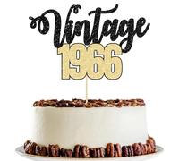 Gyufise Confezione da 1 topper per torta vintage 1966, glitterato, per 60° compleanno, per 60° compleanno uomini e donne, 60 favolosi e felici sessanta forniture per feste, nero oro