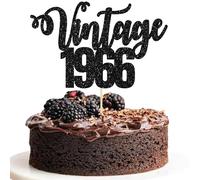 Gyufise Confezione da 1 topper per torta vintage 1966, glitterato, per 60° compleanno, per 60° compleanno, uomini e donne, 60 anni favolosi e felici sessanta forniture per feste, nero