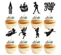 Gyufise Confezione da 24 decorazioni per cupcake a forma di stella glitterata che non crescono nell'Isola che non c'è, per cupcake, storie notturne, fiabe, elfi, ragazze, decorazioni per torte per