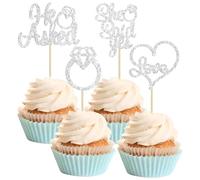 Gyufise Confezione da 24 decorazioni per cupcake con scritta in lingua inglese "He Asked She Said Y", con anello di diamante, a forma di cuore, per matrimoni, fidanzamenti, feste, decorazioni per
