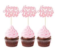 Gyufise Confezione da 24 decorazioni per cupcake per festa della mamma con cuore innamorato con glitter per festa della mamma felice
