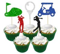 Gyufise - Confezione da 30 topper per cupcake da golf, per giocatore di palline da golf, decorazioni per torte e cupcake, per sport, tema uomo, ragazza e festa di compleanno