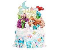 Gyufise Set di 32 decorazioni 3D per torte a forma di coda di sirena, stella marina, alghe, foglie di palma, per cupcake a tema sotto il mare, baby shower, feste di compleanno, decorazioni per torte