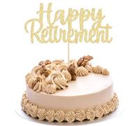 Gyufise Topper per torta con scritta "Happy Retirement", con glitter dorati, decorazione per torte per feste in pensione, 1 confezione