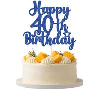 Gyufise Topper per torta di compleanno - Glitter Cheers to 40 Years Celebration Pick for Anniversary Party Decoration Supplies in blu