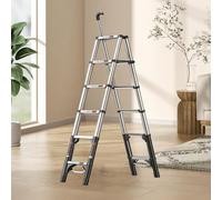 GYYDXXFC Scalas Telescopica in Alluminio, Luce di Emergenza Intelligente, Scalas di Sicurezza for La Casa, for La Cucina di Casa(Silver,6 Step)