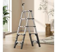 GYYDXXFC Scalas Telescopica in Alluminio, Luce di Emergenza Intelligente, Scalas di Sicurezza for La Casa, for La Cucina di Casa(Silver,5 Step)